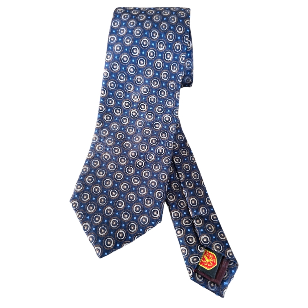 English Laundry Luxury Tie Navy W/Circles 100% Silk Necktie Tie L59" X W3"